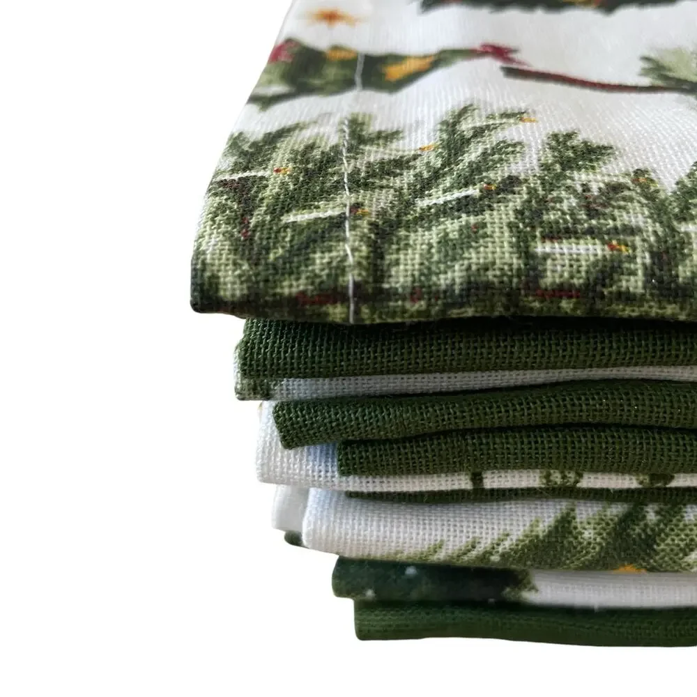 Rachel Ashwell Farmhouse CHRISTMAS TREE Cotton Napkins 12pc Green White New